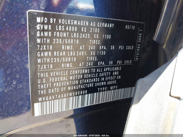 WVGAV7AX8FW595806 Volkswagen Tiguan