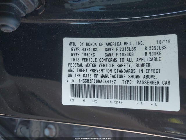 1HGCR2F88HA084152 Honda k24w1
