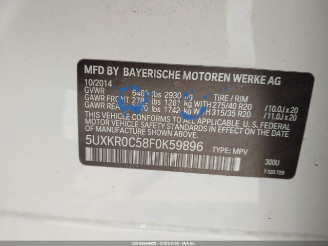 5UXKR0C58F0K59896 BMW X5