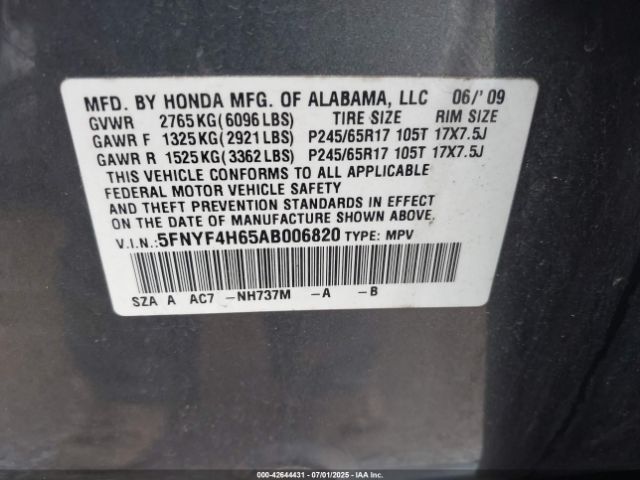 2010 HONDA PILOT 5FNYF4H65AB006820 Photo 8