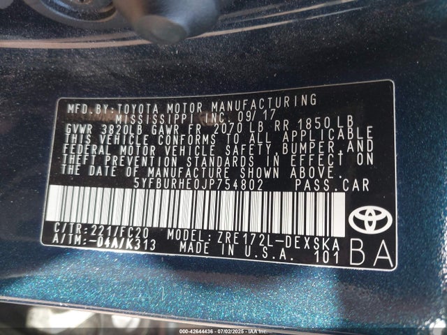 Toyota 2zr-fe 2018 5YFBURHE0JP754802 Image 9