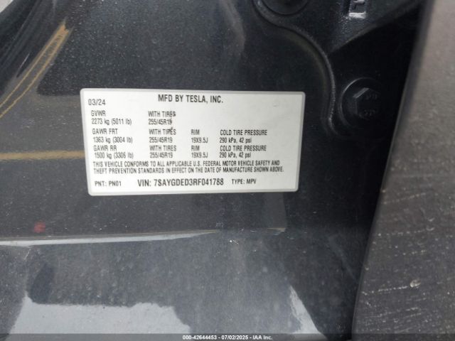 2024 TESLA MODEL Y 7SAYGDED3RF041788 Photo 8