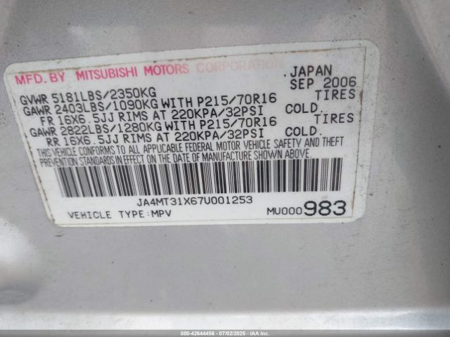 2007 MITSUBISHI OUTLANDER JA4MT31X67U001253 Photo 8