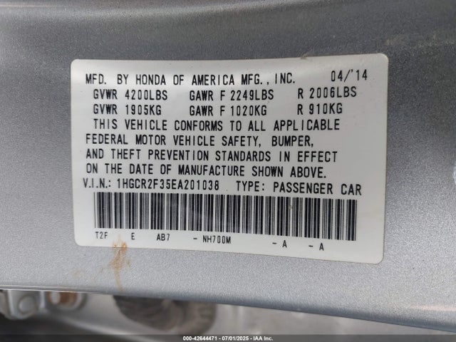 Honda k24w1 2014 1HGCR2F35EA201038 Image 20