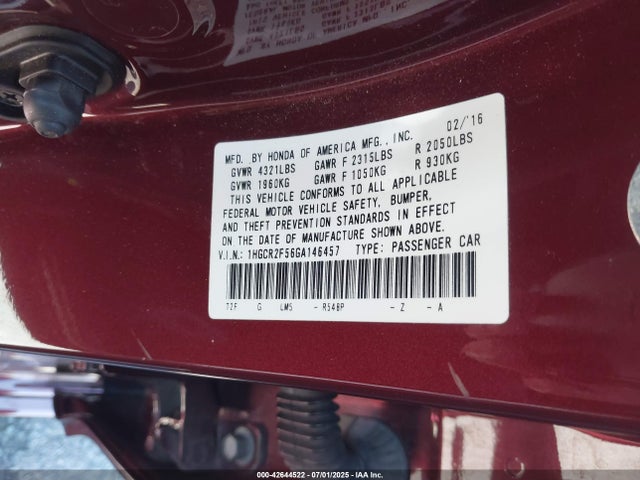 1HGCR2F56GA146457 Honda k24w1