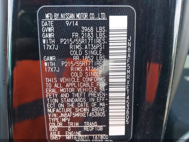JN8AF5MRXET453805 Nissan 2014