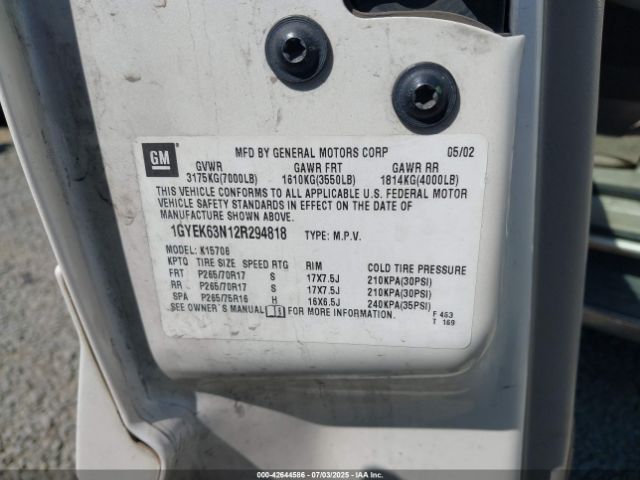 2002 CADILLAC ESCALADE 1GYEK63N12R294818 Photo 8