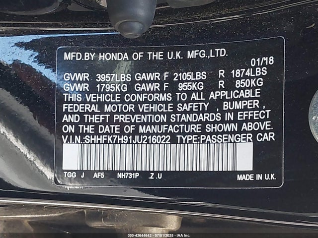 SHHFK7H91JU216022 Honda l15ba