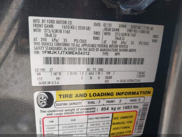 1FMJK1JTXMEA54312 Ford 3.5l gtdi