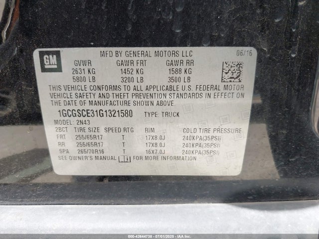 1GCGSCE31G1321580 Chevrolet lfx - sidi, vvt, e85 max, aluminum