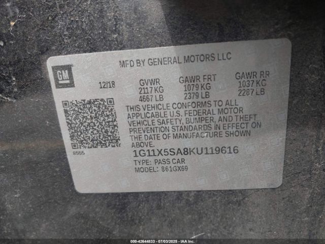 2019 CHEVROLET IMPALA 1G11X5SA8KU119616 Photo 8