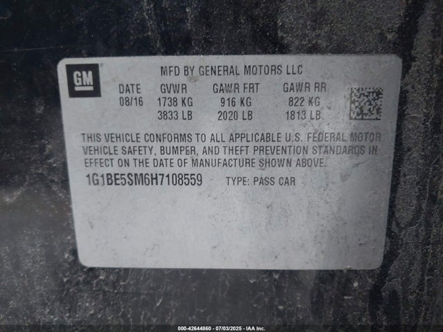 1G1BE5SM6H7108559 Chevrolet le2 -di: direct injection, vvt: variable valve timing, gen, alum