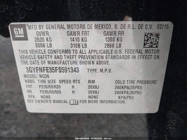 2015 CADILLAC SRX 3GYFNFE35FS591343 Photo 8