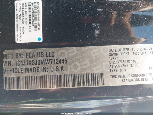 1C4JJXSJ0MW712446 Jeep Wrangler