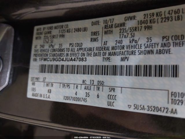 2018 FORD ESCAPE 1FMCU9GD4JUA47083 Photo 8