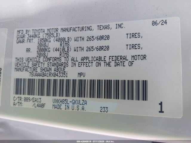 2024 TOYOTA SEQUOIA 7SVAAABA1RX043351 Photo 8