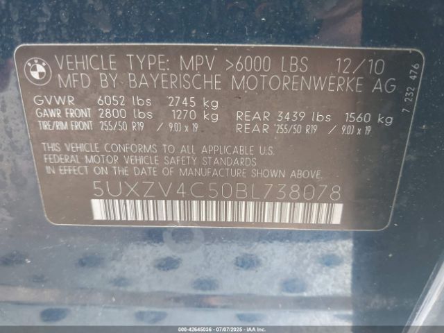 2011 BMW X5 5UXZV4C50BL738078 Photo 8