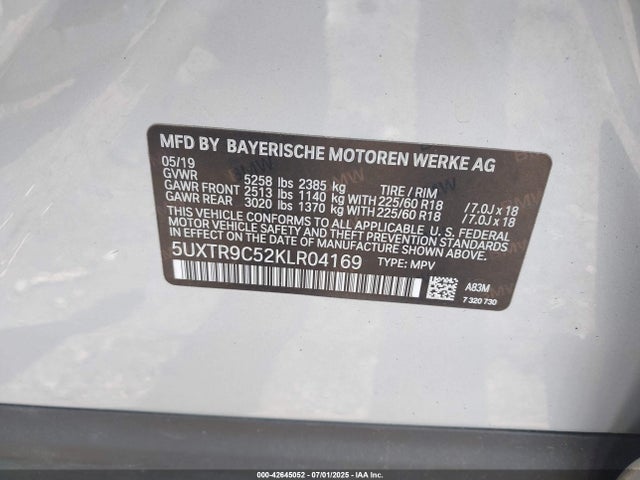 5UXTR9C52KLR04169 BMW X3