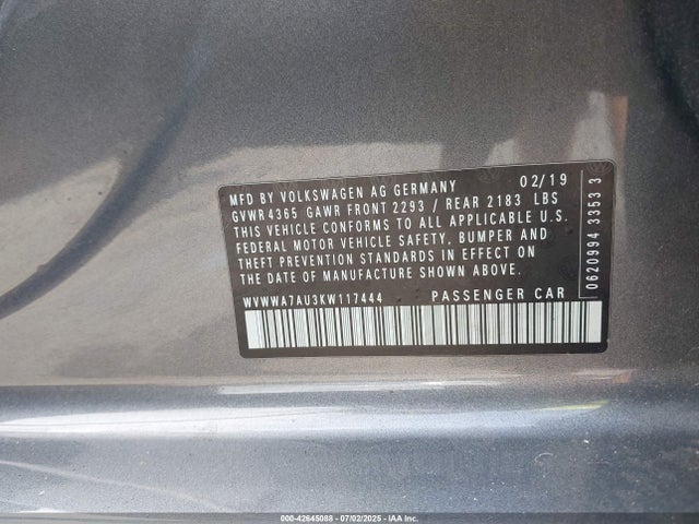 WVWWA7AU3KW117444 Volkswagen Golf R