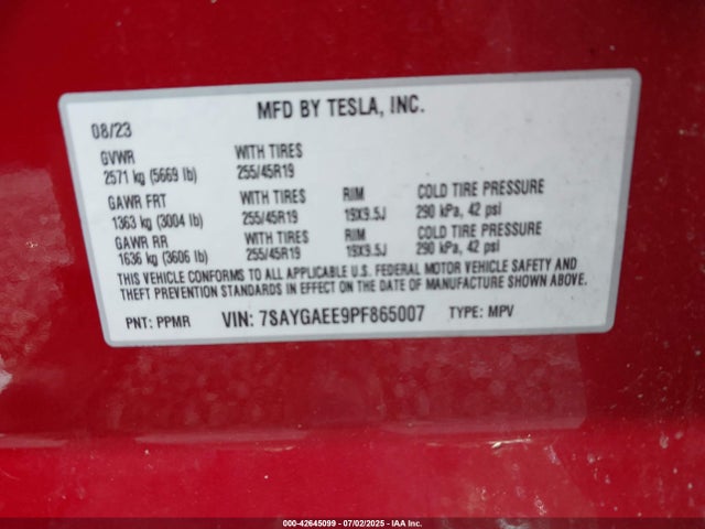 2023 TESLA MODEL Y 7SAYGAEE9PF865007 Photo 8