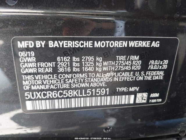 BMW X5 2019 5UXCR6C58KLL51591 Image 9