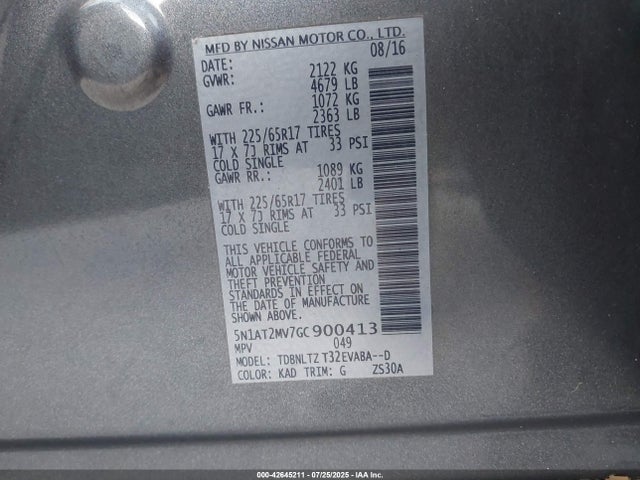5N1AT2MV7GC900413 Nissan 2016