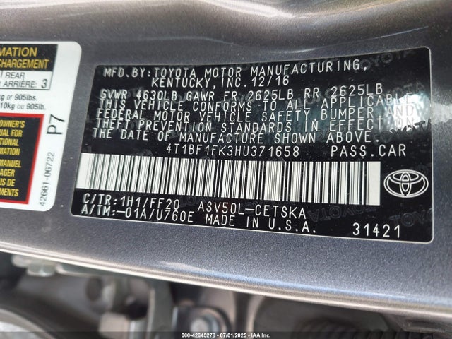 Toyota 2ar-fe 2017 4T1BF1FK3HU371658 Image 9