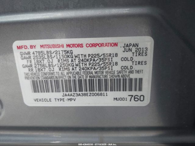 2014 MITSUBISHI OUTLANDER JA4AZ3A38EZ006811 Photo 8