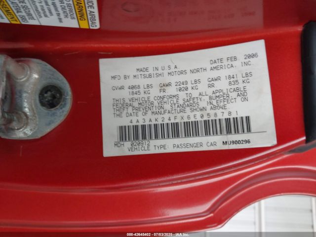 2006 MITSUBISHI ECLIPSE 4A3AK24FX6E058781 Photo 8