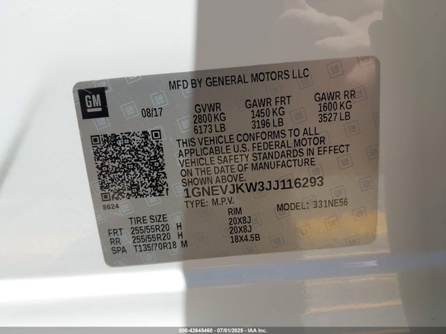 1GNEVJKW3JJ116293 Chevrolet lfy - spark ignited direct injection, atss, gen 1