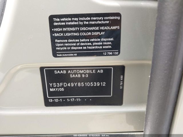 2005 SAAB 9-3 YS3FD49Y851053912 Photo 8
