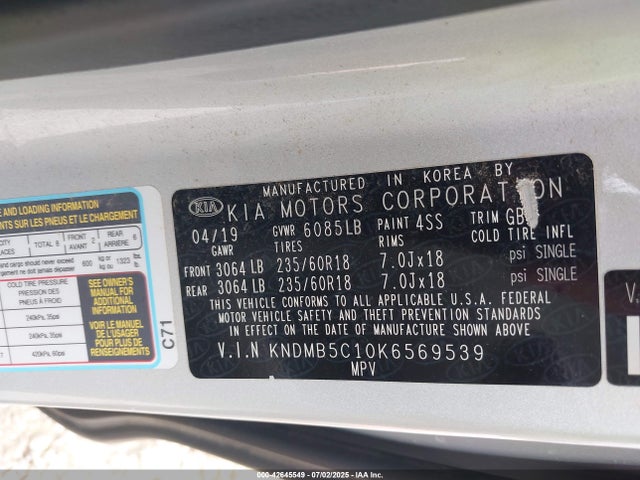 KNDMB5C10K6569539 KIA gdi lamda - ii