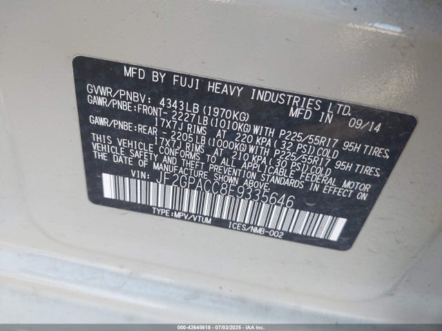 Subaru 2.0l na 2014 JF2GPACC8E9335646 Image 9