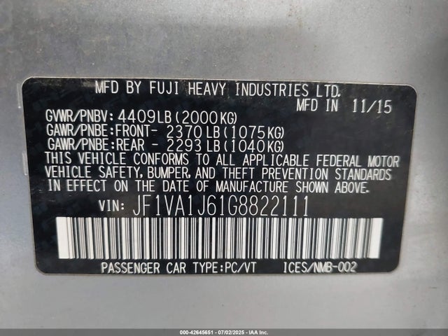 JF1VA1J61G8822111 Subaru 2.0 dib turbo