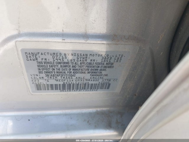 3N1AB7AP3FY315542 Nissan 2015