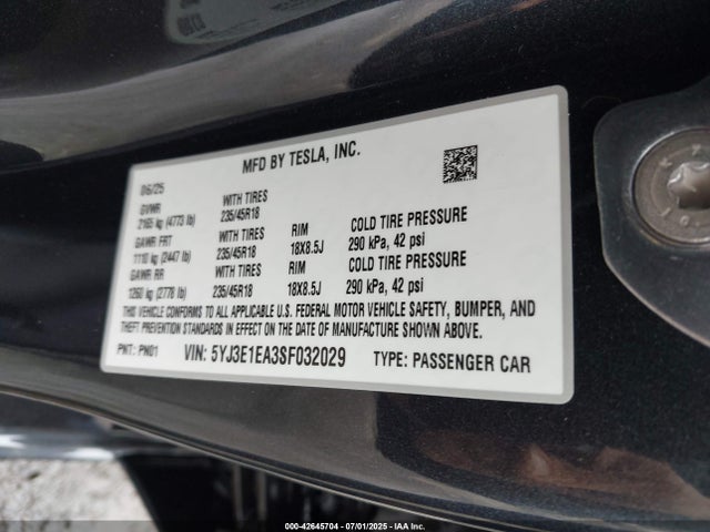Tesla 2025 2025 5YJ3E1EA3SF032029 Image 9