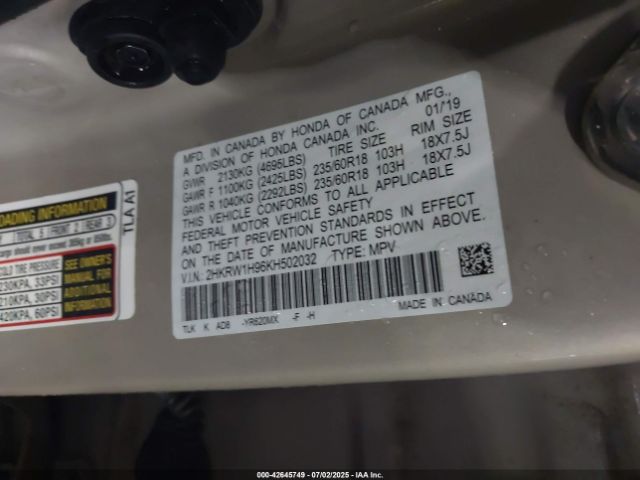 2019 HONDA CR-V 2HKRW1H96KH502032 Photo 8