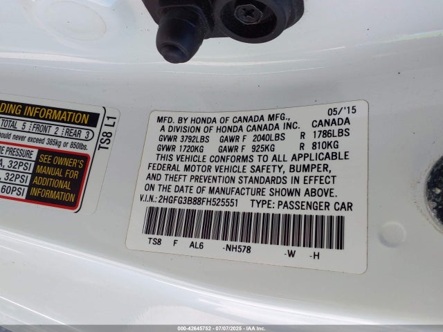 2HGFG3B88FH525551 Honda r18z1