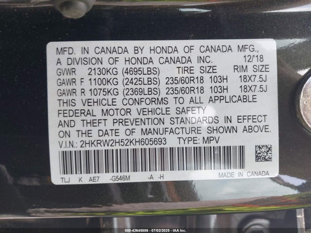 2HKRW2H52KH605693 Honda l15be