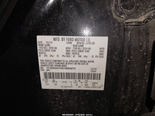 1FM5K8GT6EGB84272 Ford 2014