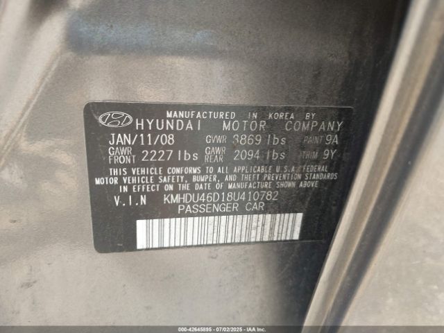 2008 HYUNDAI ELANTRA KMHDU46D18U410782 Photo 8