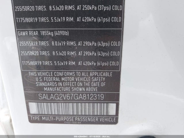 SALAG2V67GA812319 Land Rover s/c lev2 ulev
