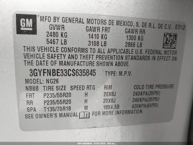 2012 CADILLAC SRX 3GYFNBE33CS635845 Photo 8