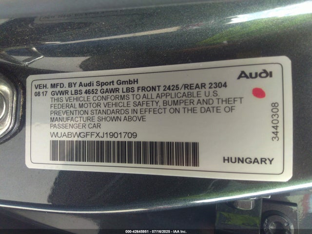 2018 AUDI RS 3 WUABWGFFXJ1901709 Photo 8