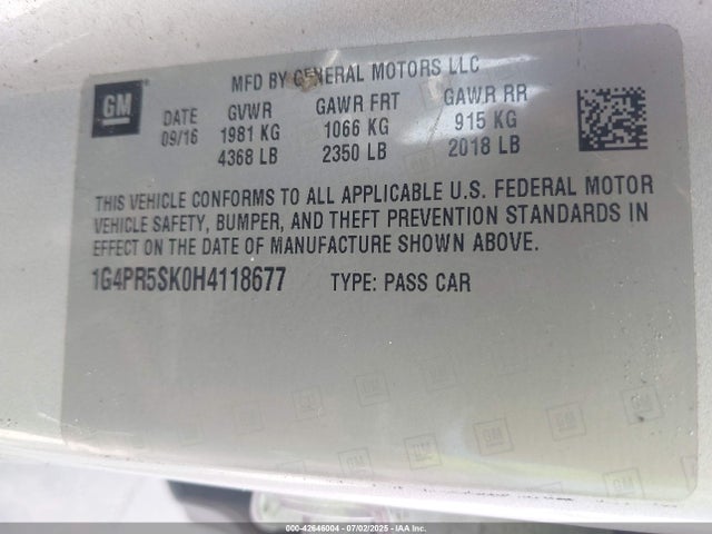 1G4PR5SK0H4118677 Buick lea - sidi: spark ignited direct injection, e85 max, alum