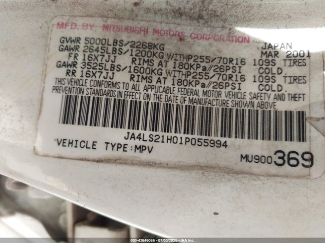 2001 MITSUBISHI MONTERO SPORT JA4LS21H01P055994 Photo 8