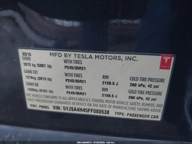 2015 TESLA MODEL S 5YJSA4H45FF080538 Photo 8
