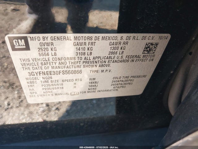 2015 CADILLAC SRX 3GYFNEE30FS560866 Photo 8