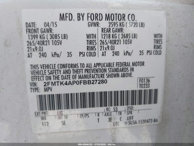 2015 FORD EDGE 2FMTK4AP0FBB27280 Photo 8