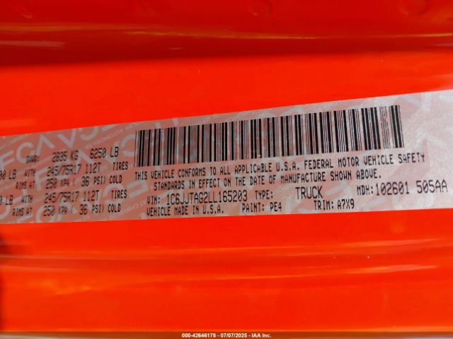 2020 JEEP GLADIATOR 1C6JJTAG2LL165203 Photo 8